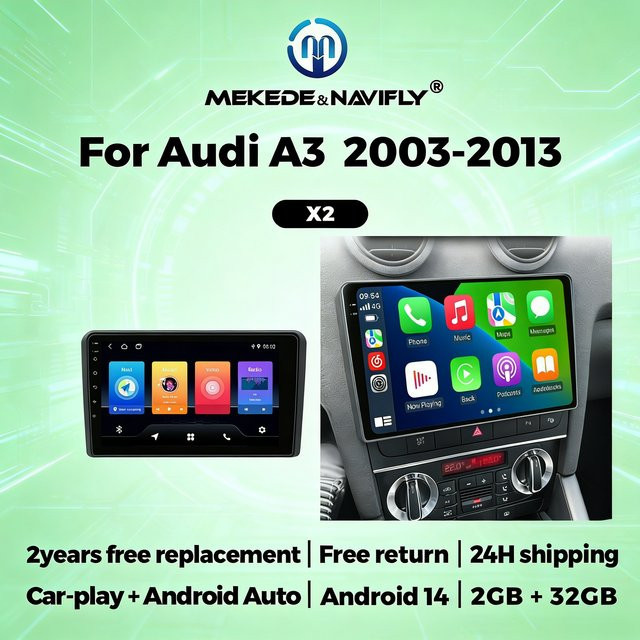 STRONGNAVI Android 14 Autoradio mit 9 Zoll Display und GPS-Navigation für Audi A3 8P 2003-2013, S3 2006-2012 und RS3 2011-2012, Schwarz - Bild 1