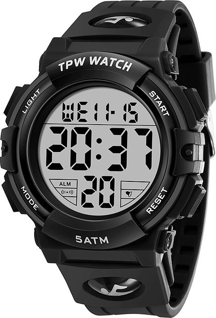 TPW Digitaluhr, Schwarz, Kunststoff, Silikon, Unisex, 5 ATM - Bild 1