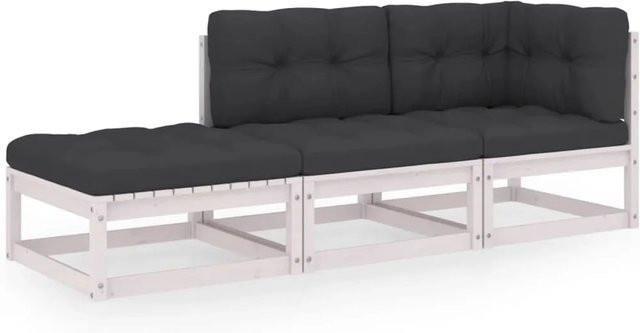 vidaXL 3-tlg Garten-Lounge-Set aus massivem Kiefernholz mit Kissen in Anthrazit und Weiß - Bild 1