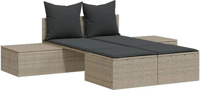 vidaXL Doppel-Sonnenliege aus Polyrattan mit Kissen in Grau, B/T/H: 104 x 162 x 30 cm - Bild 1