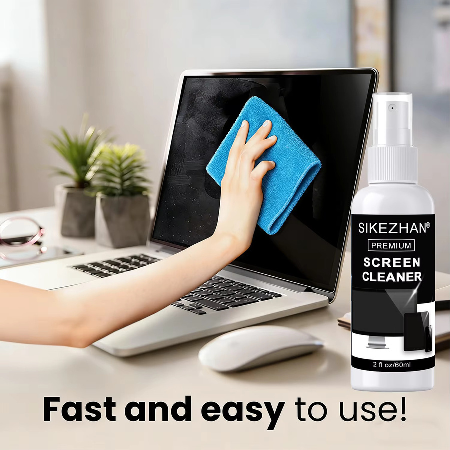 SIKEZHAN Bildschirmreiniger-Spray-Set mit Mikrofasertuch für streifenfreie Reinigung von TV, Laptop, Handy, Monitor und Tablet, 60 ml - Bild 3