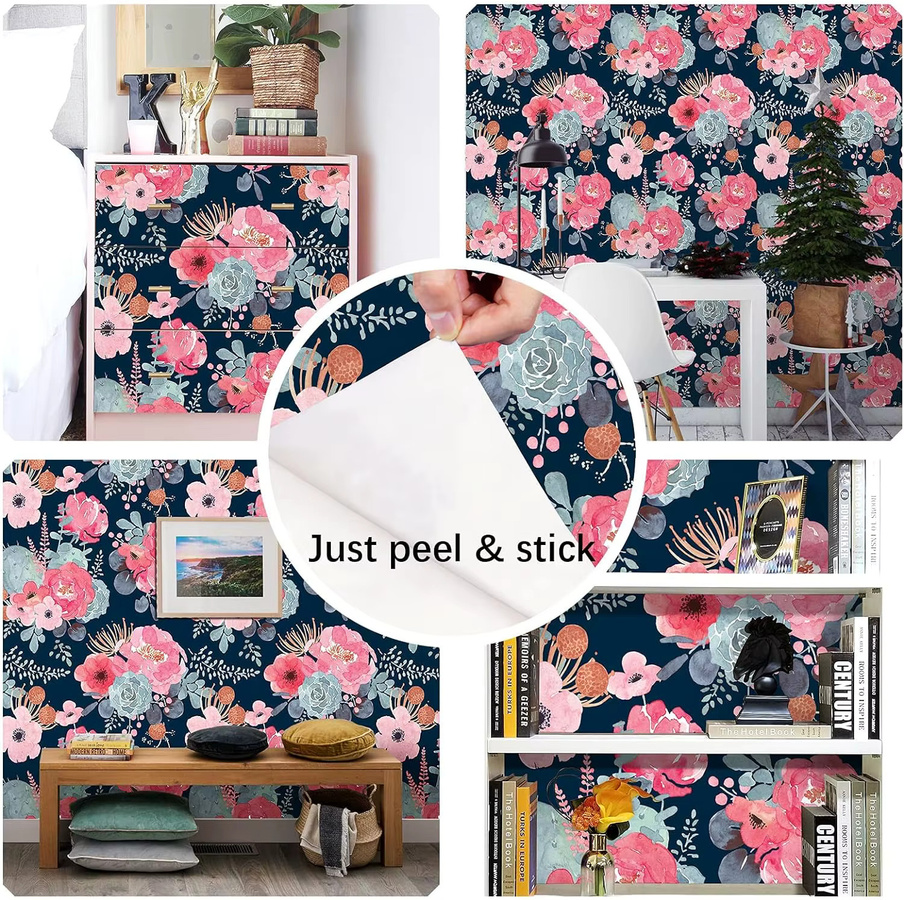 Selbstklebende Blumen Tapete von KALYNN aus wasserfestem Vinyl in Multicolour, B: 100 cm, H: 45 cm - Bild 3