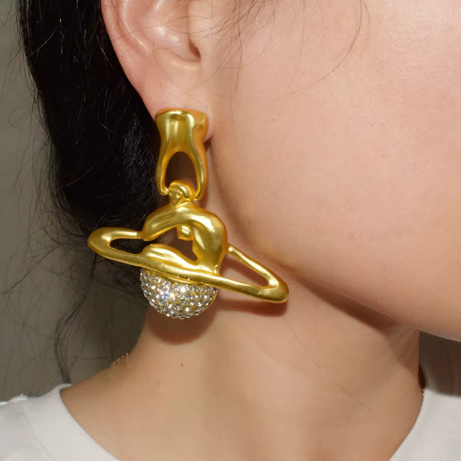 Nunqiao Saturn-Planeten-Ohrringe, Gold, Kristall, Damen - Bild 2