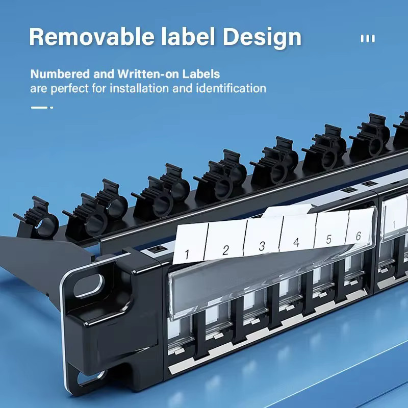 ZoeRax RJ45 Patchpanel in Schwarz mit geschirmten CAT7-Keystone-Buchsen, 1U 19-Zoll Ethernet Patchpanel mit abnehmbarer Rückleiste für CAT7/6A LAN-Kabel - Bild 2