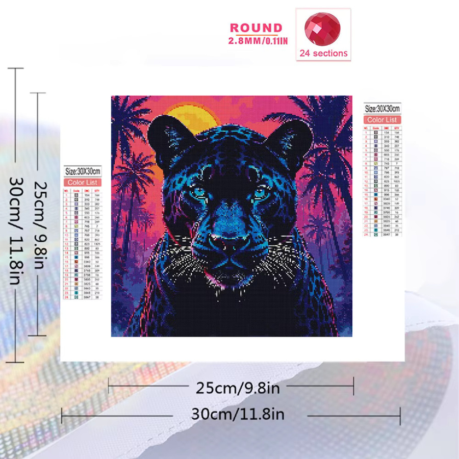 EverShine Diamant-Stickerei DIY Mosaik Set Leopard im Sonnenuntergang, Vollquadrat-Gemälde, Mehrfarbig, 20 x 20 x 20 cm - Bild 2