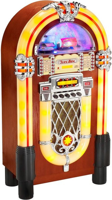 Karcher Jukebox JB 6604 in Braun mit Lichtshow, MP3, CD-Player, Radio sowie USB, SD und MMC Anschlüssen und mehrfarbiger Beleuchtung - Bild 1