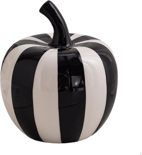 Moderne Keramik Obstfigur von SunshineTek in Schwarz-Weiß Gestreift als dekorative Skulptur für deinen Schreibtisch, Höhe: 15 cm, Breite: 12 cm - Bild 1