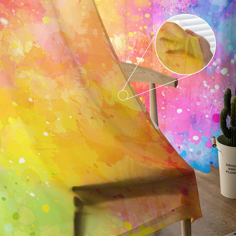 Transparente Tüllvorhänge von Binchi Outdoor Equipment mit Aquarellblumen in Multicolor, Breite: 135 cm, Höhe: 114 cm - Bild 1