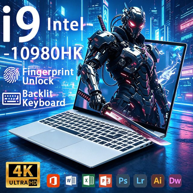 Gaming Laptop 2026 mit Intel Core i9 10980HK, 16GB RAM, 1TB SSD, 15,6 Zoll Display, Windows 11 Pro, Silber - Bild 1