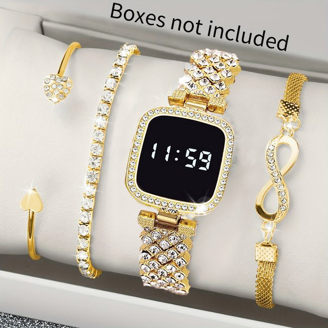 RUNERR Schmuck-Set, Digitaluhr, Armband, Gold, Damen, Kristall - Bild 1