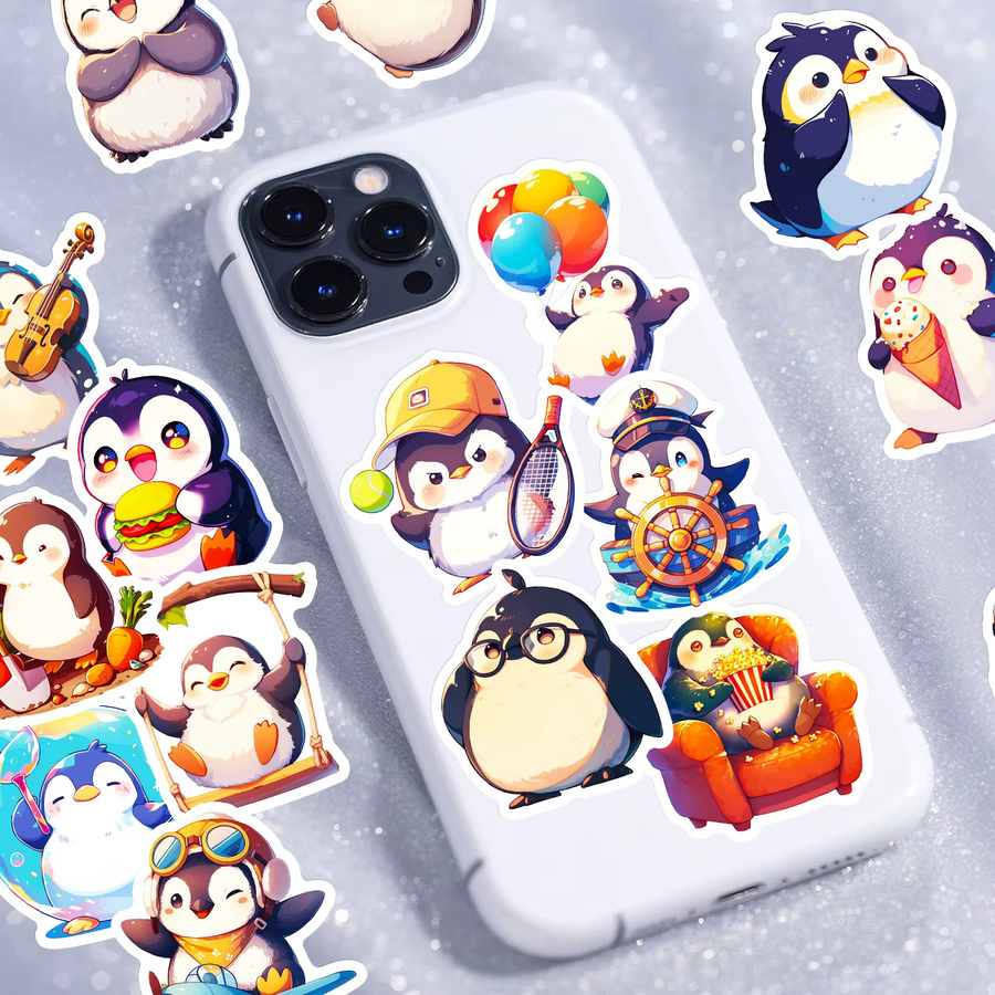 56 Stück niedliche Pinguin-Aufkleber in Multicolour für Handyhülle, Thermoskanne und Koffer - Bild 4
