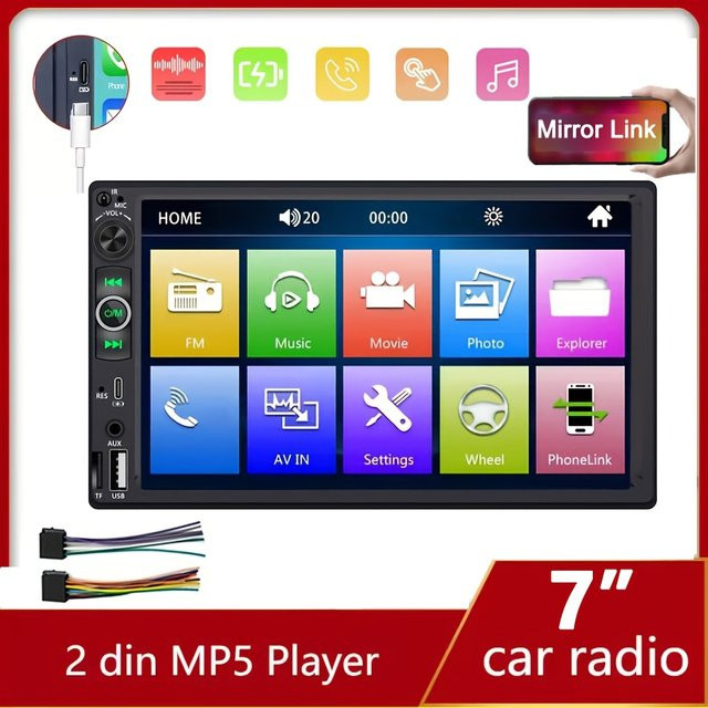 Bileeko Doppel-DIN Autoradio mit 17,78 cm HD-Touchdisplay, Carplay, Android Auto und Mirror Link in Schwarz - Bild 1