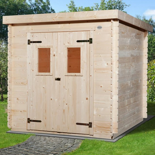 OBI Holz-Gartenhaus Cortina in braun mit Pultdach und Blockbohlenbauweise, B: 200 cm, T: 150 cm - Bild 1