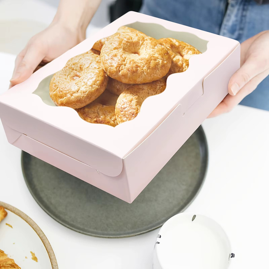 Faltbare Bäckerei-Verpackungsbox aus Papier in Pink als Geschenkbox für Anlässe wie Weihnachten, Hochzeiten oder Muttertag - Bild 2