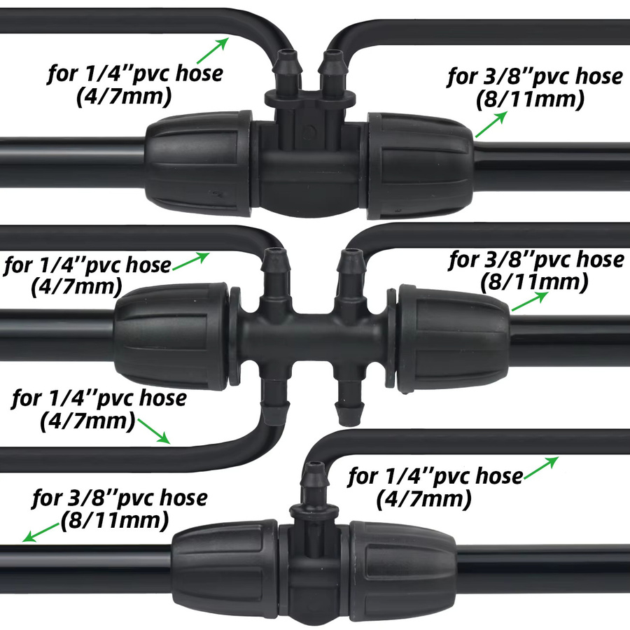 KESLA Bewässerungsrohrfitting Set in Schwarz mit T-Stück, geradem Winkelanschluss, Endstopfen und Ventil für 8/11 auf 4/7 mm - Bild 2