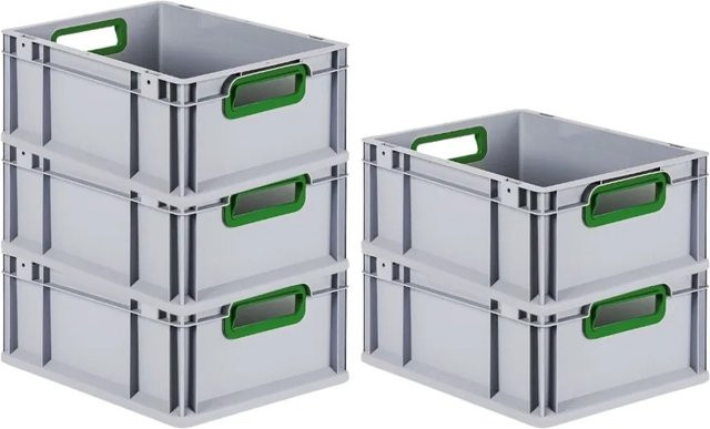 PROREGAL Spar Set 5x Eurobox Nextgen Color Transportboxen mit Griffen, Grün, H x B x T: 17 x 30 x 40 cm, 16 Liter, glatter Boden - Bild 1