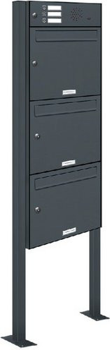 Freistehendes Briefkasten-System von AL BRIEFKASTENSYSTEME für 3 Parteien in Grau, B/H/T: 46,5 x 170 x 11,6 cm - Bild 1