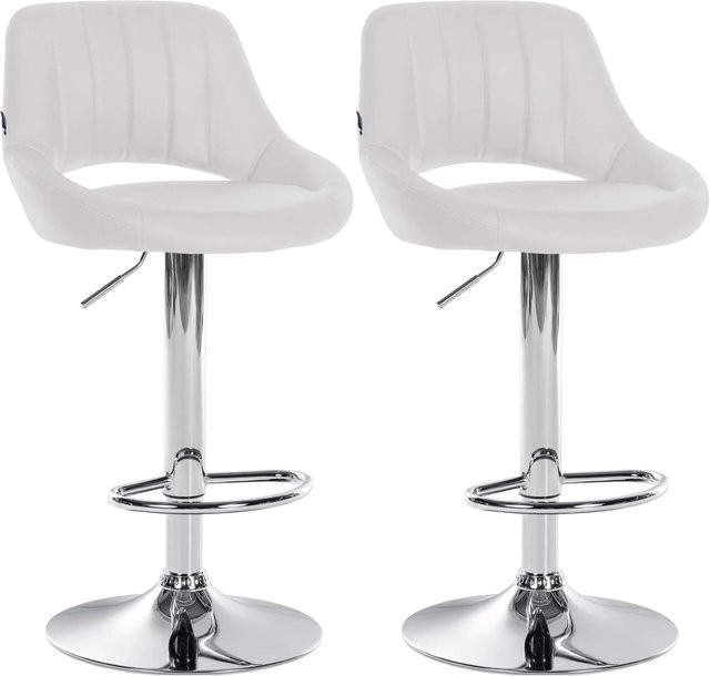 DELUKE 2er Set Barhocker SEGAD aus Kunstleder in Weiß mit silbernen Details, höhenverstellbar, drehbar mit Lehne, B/T/H: 47 x 48 x 85 cm - Bild 1
