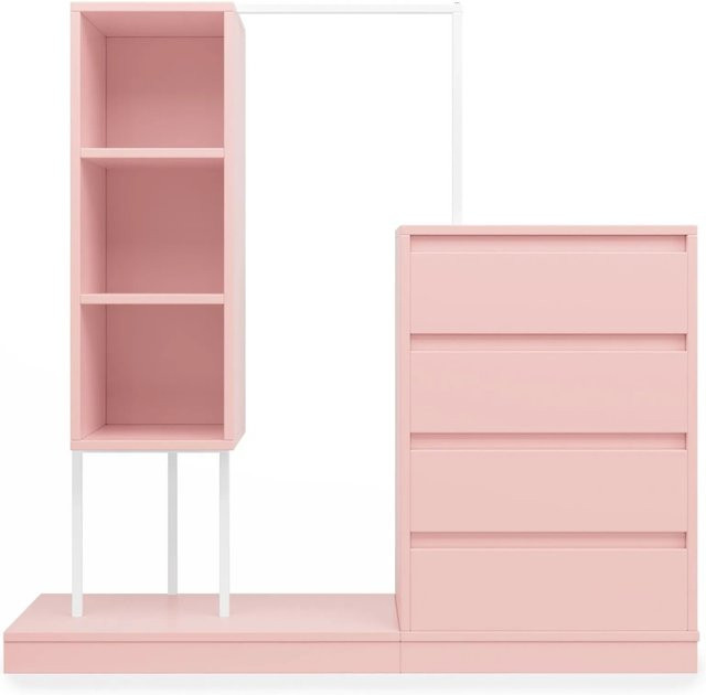 PXloue Kleiderschrank-Set mit Schubladenschrank und Sideboard aus Metall und Spanplatte in Rosa, Breite: 140 cm, Höhe: 135 cm, Tiefe: 40 cm - Bild 1