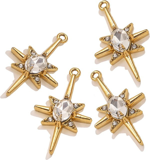 Charms Kreuz Stern Anhänger, Edelstahl, Kristall, Gold, Unisex - Bild 1