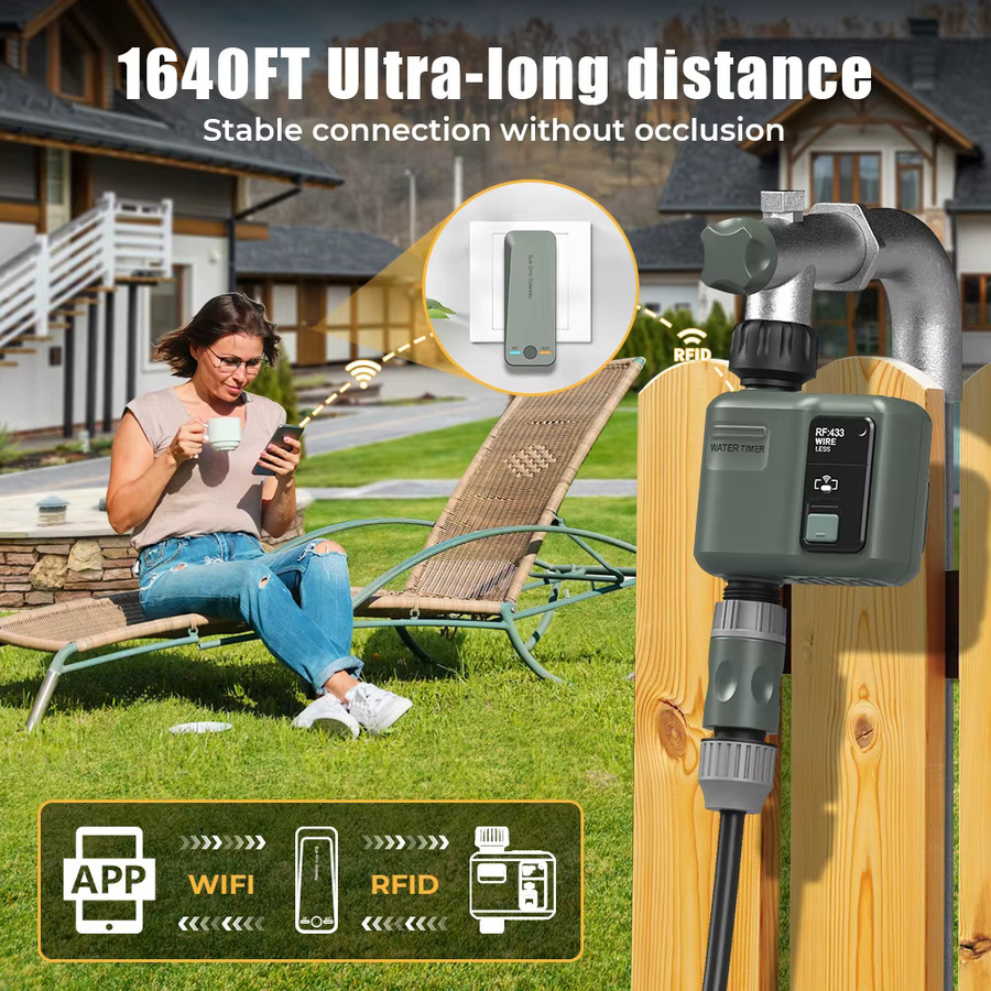 JIHUAN Tuya Smart-Gartenbewässerungstimer mit WiFi und RF433, programmierbarer automatischer Bewässerungscontroller in Grau mit Regenwasser-Verzögerungsfunktion - Bild 2