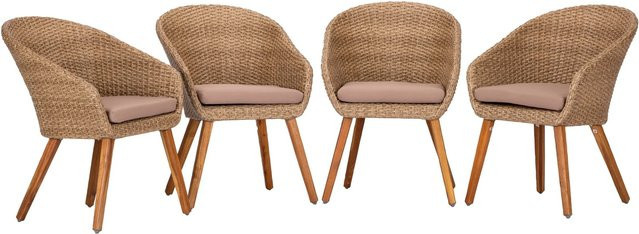 Acamp Set 4x Armsessel Atacama aus Teakholz in Braun mit Metallgestell und Polsterung im mediterranen Look - Bild 1