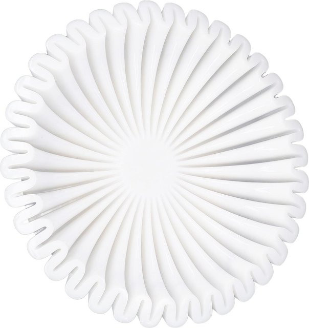 Aimo Rundes Harztablett in Weiß mit plissierten Blütenblatt-Rändern, Durchmesser: 26 cm, Höhe: 7 cm - Bild 1