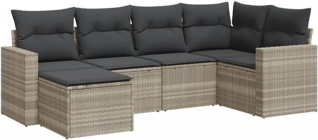 vidaXL 6-tlg. Garten-Sofagarnitur in L-Form mit Ottoman und Kissen, Hellgrau, Poly-Rattan - Bild 1