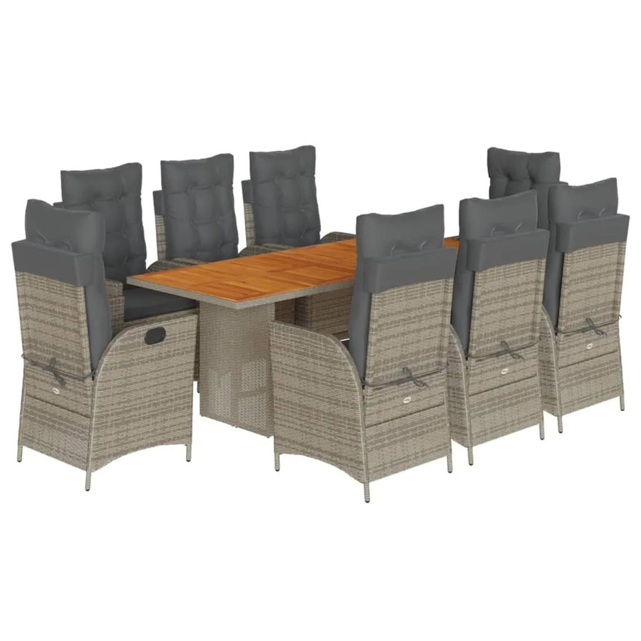 vidaXL 9-teilige Garten-Essgruppe aus Poly-Rattan und Akazienholz in Grau mit Kissen - Bild 2