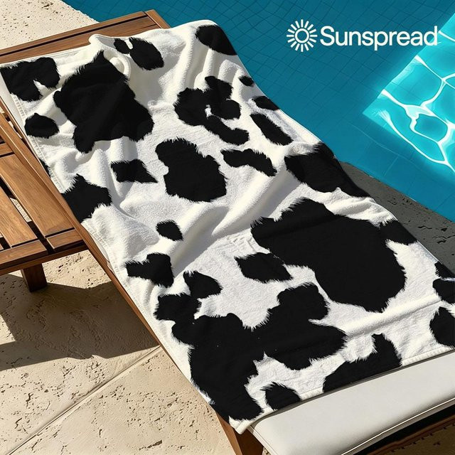 Schnelltrocknendes Mikrofaser Badetuch mit Schwarz-Weiß-Kuhmuster von JMG Household Supplies, B/B: 60 x 120 cm - Bild 1