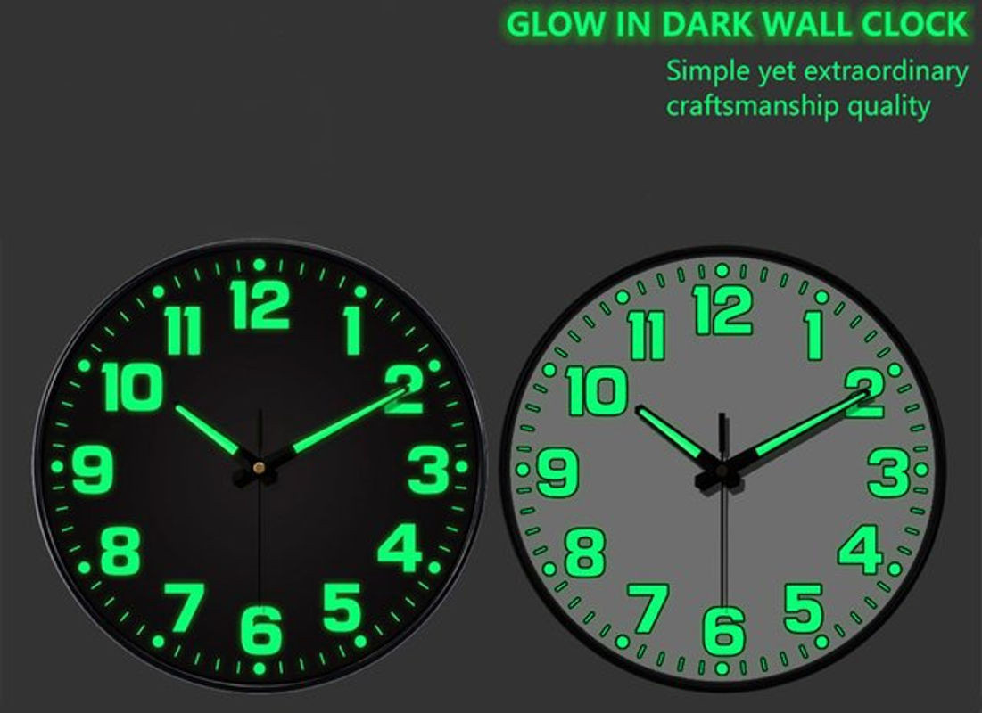 P.chuang Leuchtende Wanduhr Schwarz, Runde Digitale Quarz-Wanduhr mit Glas und Metall, Geräuschlos und Minimalistisch - Bild 1