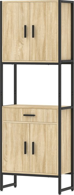 Aosom HOMCOM Hochschrank im Industriestil mit 4 Soft-Close-Türen und Schublade, Küchenschrank und Geschirrschrank in Naturholz, B/T/H: 60 x 30 x 170 cm - Bild 1