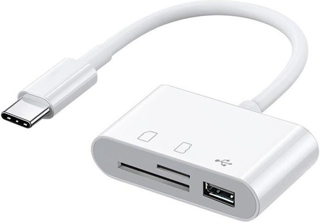 TOMTOP 3-in-1 USB-C-Hub mit USB 2.0, SD- und TF-Adapter für OTG-Geräte, Weiß - Bild 1