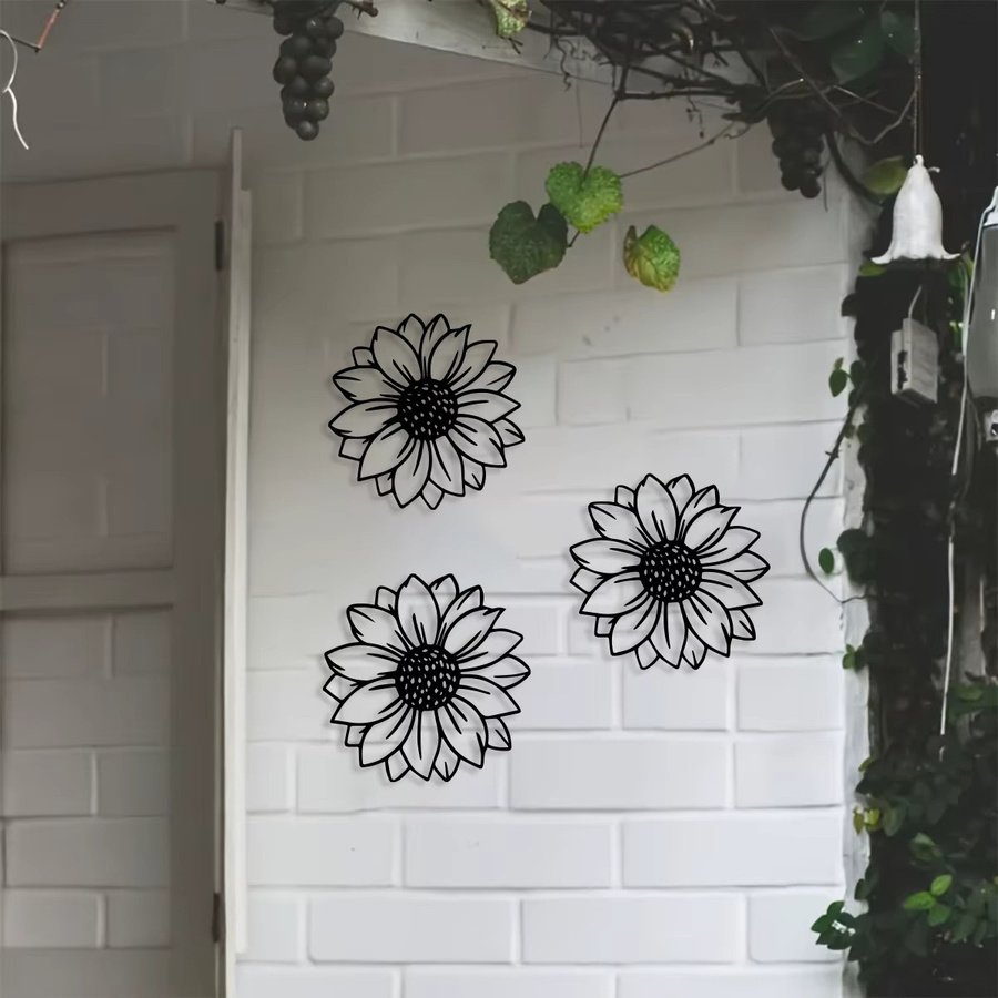 DDPNKL Sonnenblume Außenwanddekoration aus Metall in Schwarz, rustikales Gartenornament zum Aufhängen für Garten, Zaun und Wohnbereich - Bild 5