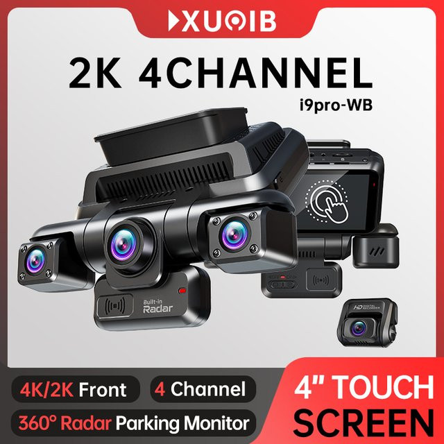 XUOIB I9pro-WB 4CH Dashcam mit 4 Zoll Touchscreen, 4K UHD Frontkamera, GPS, WLAN und 24H Parkmodus in Schwarz - Bild 1