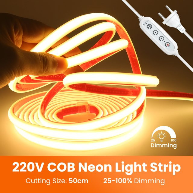 HEGEHE COB Neon LED-Streifen Set, IP65 Wasserdicht, Dimmbar mit Timer, 288 LEDs, 220V AC, Weiß, 1 m Länge - Bild 1