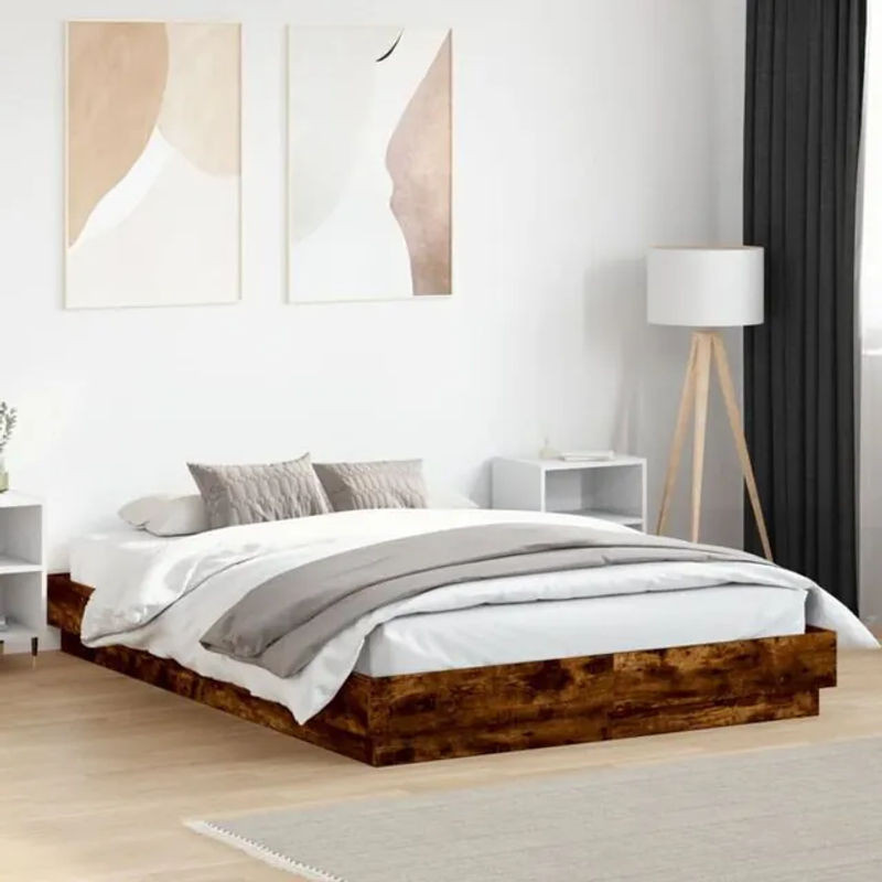 Bettgestell vidaxl aus Holzwerkstoff in Räuchereiche Braun B/T/H: 120 x 200 cm - Bild 1
