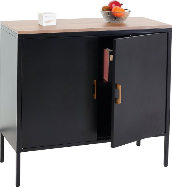 MCW Kommode L84 Sideboard mit 2 Türen aus Metall in Schwarz Matt, B/T/H: 90 x 40 x 90 cm - Bild 1