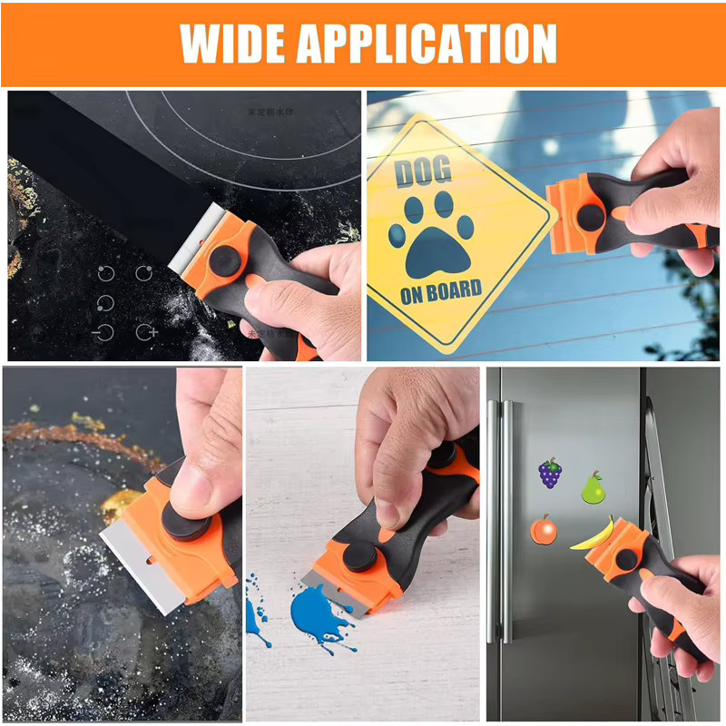 NeoWrap Zweischneidiger Fensterschaber in Orange mit Metall- und Kunststoffklingen für verschiedene Oberflächen - Bild 4