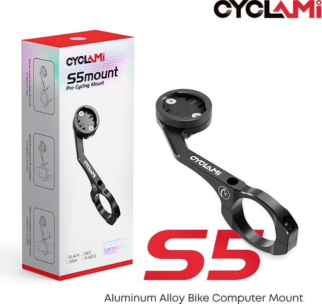 CYCLAMI Doppelseitige Fahrradcomputerhalterung aus Aluminiumlegierung in Schwarz für Garmin, XOSS und iGPSPORT sowie zur Befestigung von GPS-Geräten und Scheinwerfern für MTB und Rennrad - Bild 1
