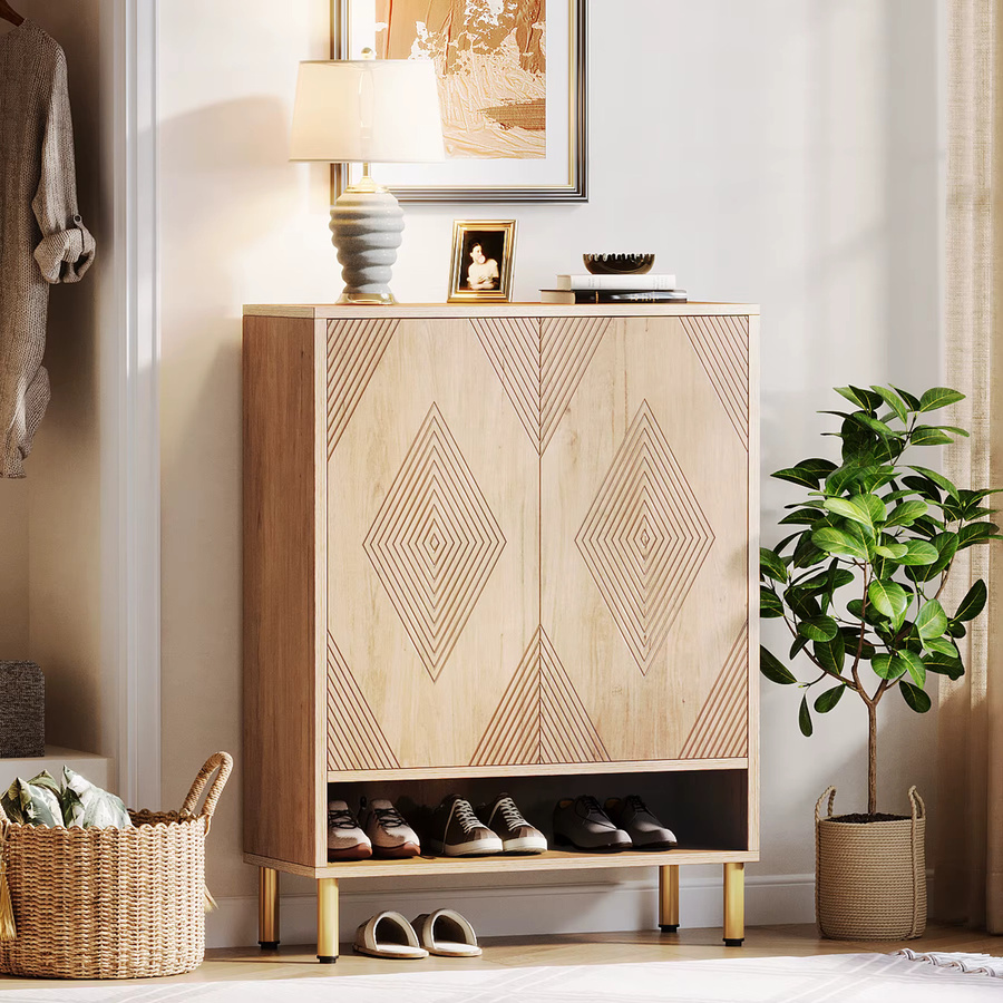 LITTLE TREE 6-stöckiger Schuhschrank aus Holz mit Türen und verstellbaren Einlegeböden für 24 Paar Schuhe, moderner Aufbewahrungsorganizer für den Flur - Bild 2