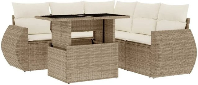vidaXL 6-teilige Garten-Sofagarnitur aus Poly-Rattan mit Kissen in Beige-Creme - Bild 1
