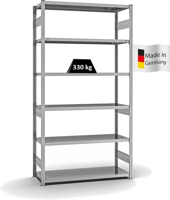 PROREGAL Fachbodenregal Stecksystem T-Profil Heavy-Duty Grundregal, verzinkt, H x B x T: 250 x 130 x 50 cm, 6 Ebenen, beidseitig nutzbar - Bild 1