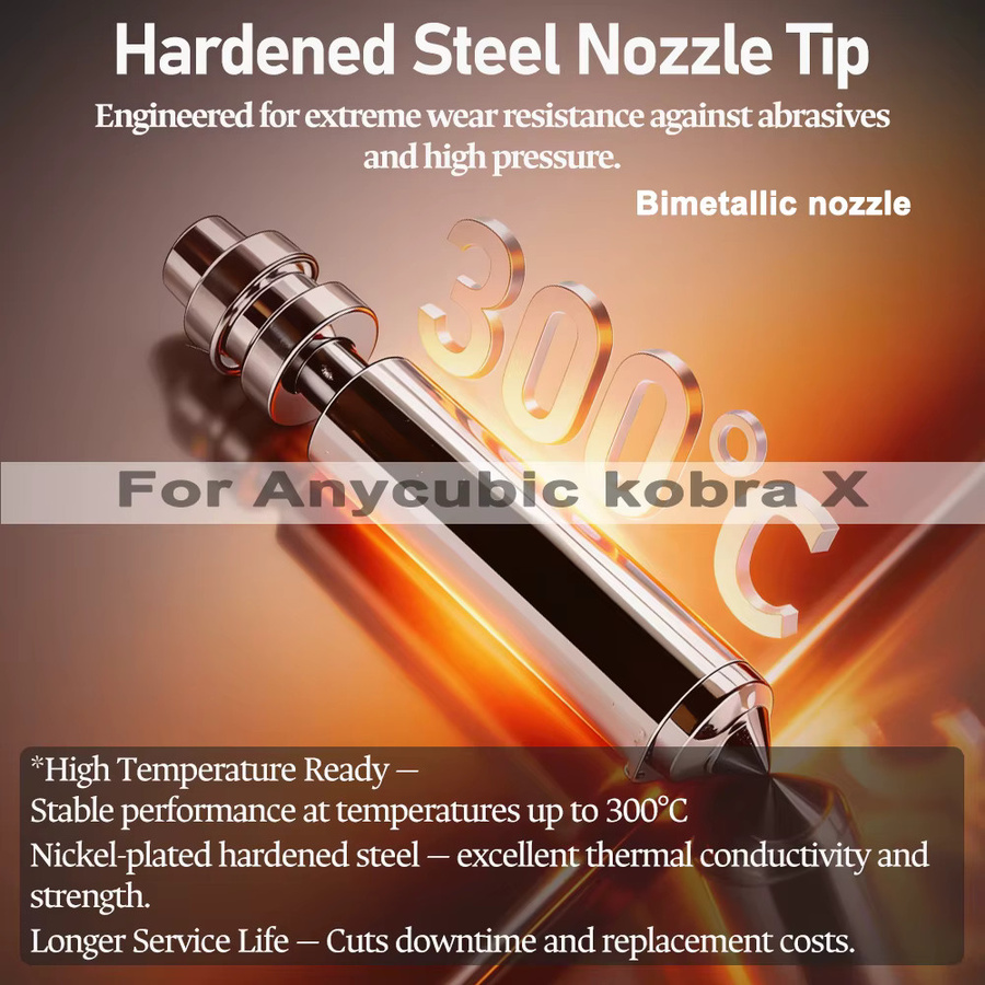 Anycubic Kobra X Bimetall-Hotend-Düsen Druckkopf-Baugruppe in Silber für FDM-Drucker mit Düsenstärken 0,25 mm, 0,4 mm, 0,6 mm und 0,8 mm - Bild 2