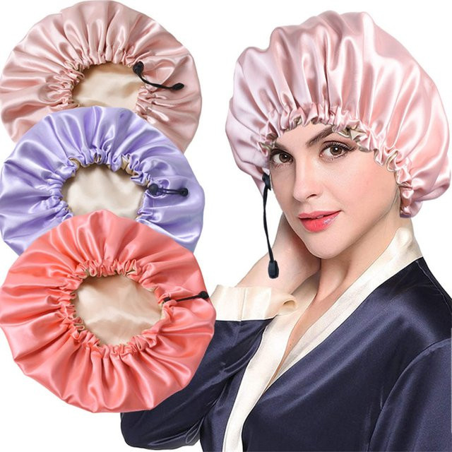 Wasserdichte Duschhaube für Frauen von Swokii in Rot, elastische und wiederverwendbare Haarabdeckung mit Doppelschicht-Design - Bild 1