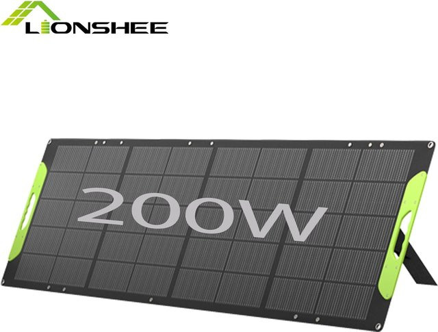 LIONSHEE Faltbares Solarpanel 200W, Monokristallin mit 23% Wirkungsgrad, IP67 ETFE, Schwarz, inklusive 4-in-1-Adaptern (MC4, Anderson, XT60, DC) für Camping und Wohnmobile - Bild 1