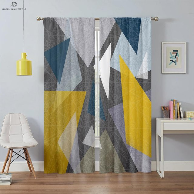 Yiran Furniture Vorhang mit geometrischem Muster in Gelb, semi-transparent, 2er-Set, B: 50 cm, H: 130 cm - Bild 1