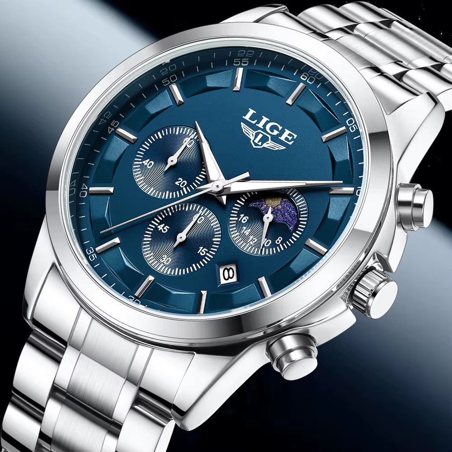 LIGE Armbanduhr Quarz, Edelstahl, Blau, Herren - Bild 2