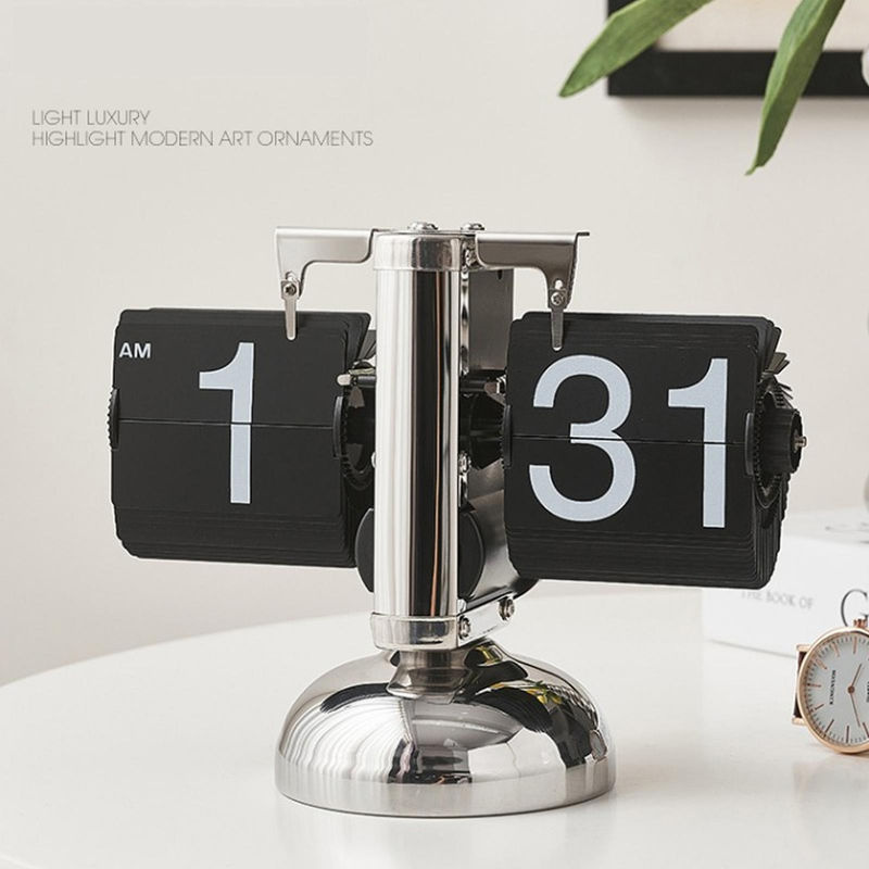Tooarts Digitale Flip-Uhr im Retro-Minimalismus, mechanische Schreibtischuhr aus Metall, Schwarz - Bild 6