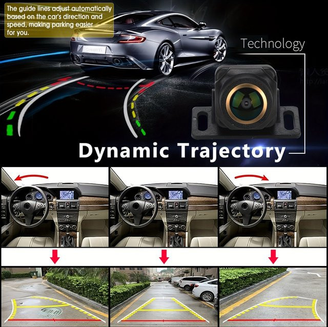 QueenDer Rückfahrkamera mit dynamischer Flugbahn und Fisheye-Golden-Objektiv, Vollfarb-Auto-Rückfahrkamera mit intelligenten Lenkleitungen, Schwarz - Bild 1